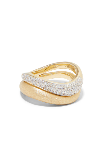 Wave Ring, 9K Yellow Gold & Diamonds
